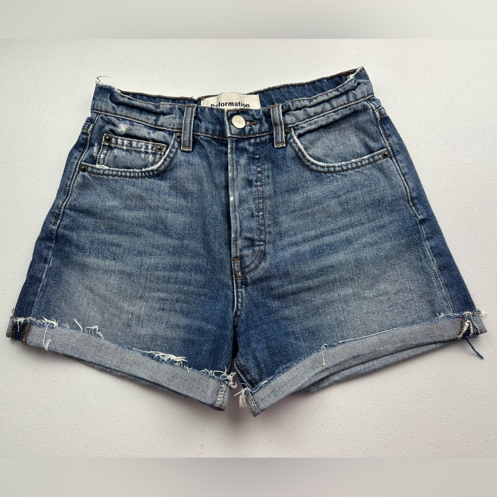 Reformation Lola High Rise Cut Off Jean Shorts Womens 24 Blue Distressed Denim